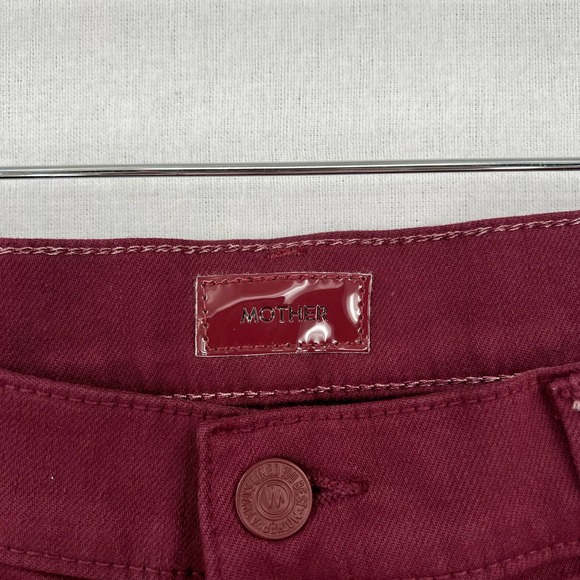 MOTHER Jeans Womens 32 Burgundy The Rascal Sliced Up Heel High Rise Slim NWOT - Picture 11 of 16